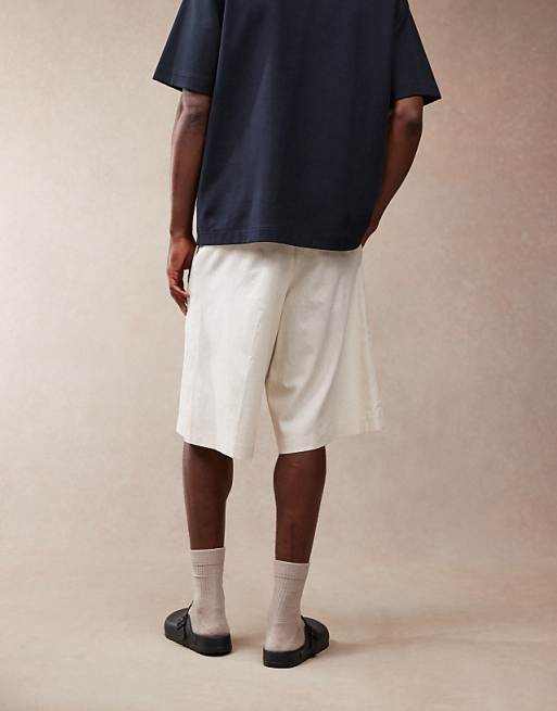 Asos ASOS DESIGN Smart Oversized Bermuda Linen Blend Shorts In Ecru