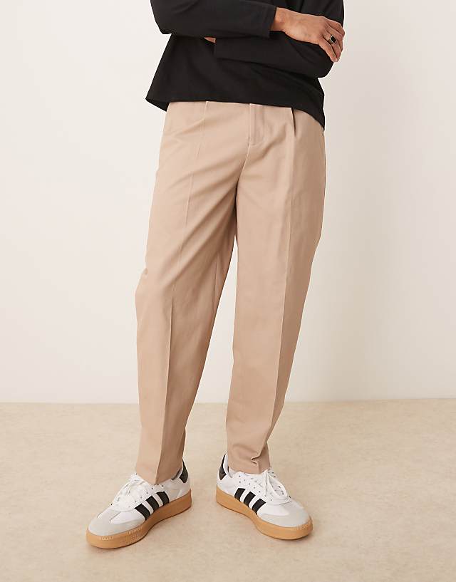 Asos ASOS DESIGN Smart Oversized Tapered 100% Cotton Chino Trousers With Side Adjusters In Light Stone