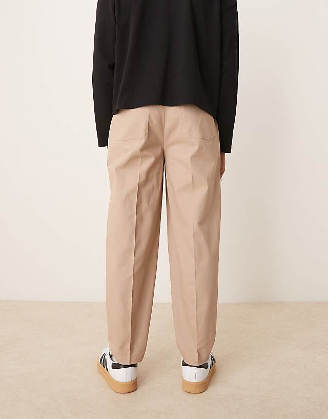 Asos ASOS DESIGN Smart Oversized Tapered 100% Cotton Chino Trousers With Side Adjusters In Light Stone