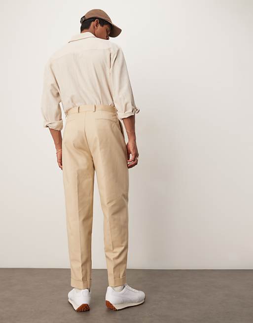 Asos ASOS DESIGN Smart Oversized Tapered Cotton Chino Trousers In Stone