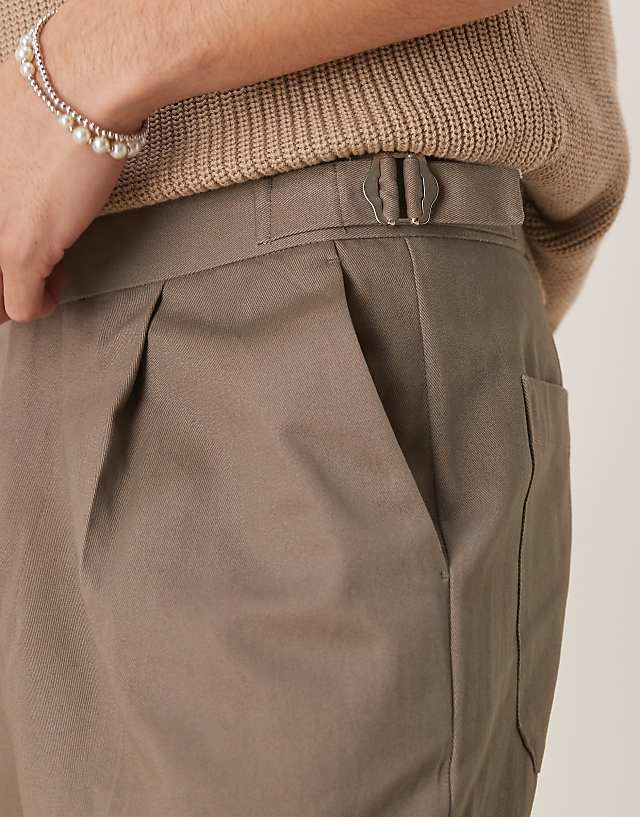 Asos ASOS DESIGN Smart Oversized Tapered Cotton Chino Trousers With Side Adjusters In Khaki