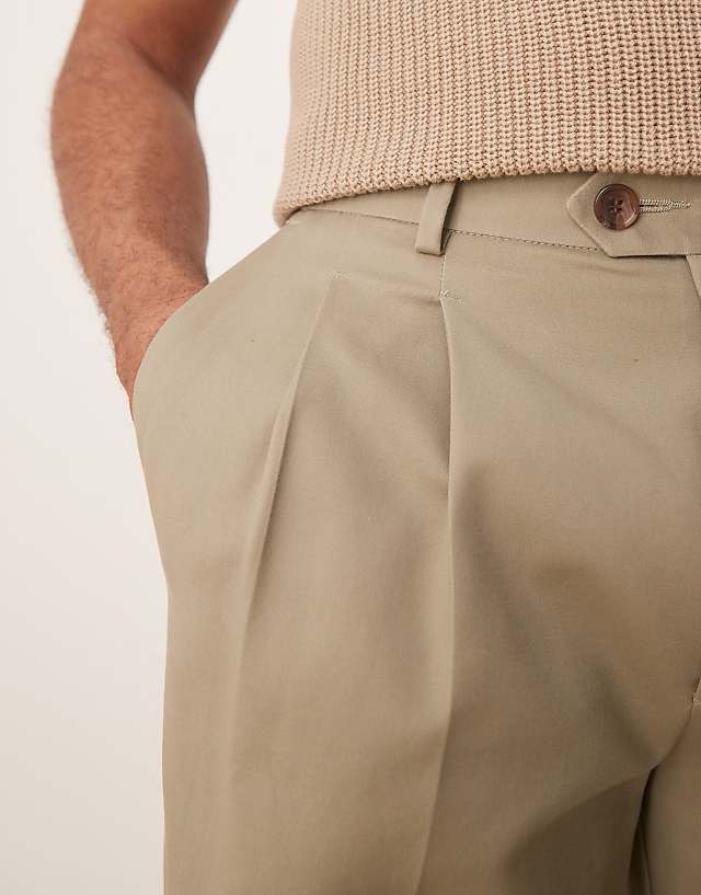 Asos ASOS DESIGN Smart Oversized Tapered Cotton Chino Trousers In Khaki