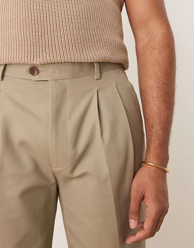 Asos ASOS DESIGN Smart Oversized Tapered Cotton Chino Trousers In Khaki