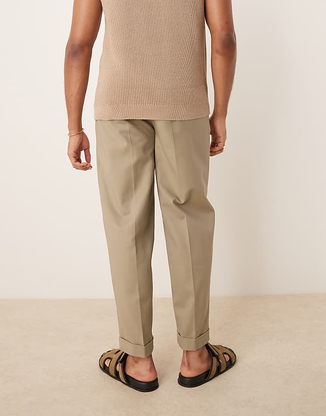 Asos ASOS DESIGN Smart Oversized Tapered Cotton Chino Trousers In Khaki