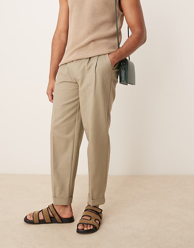 asos ASOS DESIGN smart oversized tapered cotton chino trousers in khaki