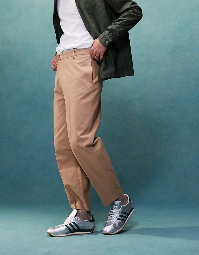 asos ASOS DESIGN smart oversized tapered cotton chino trousers with front pleat in tan