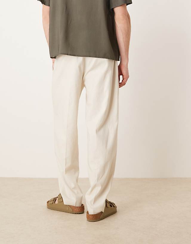 Asos ASOS DESIGN Smart Oversized Tapered Linen Blend Trousers With Front Pleat In White
