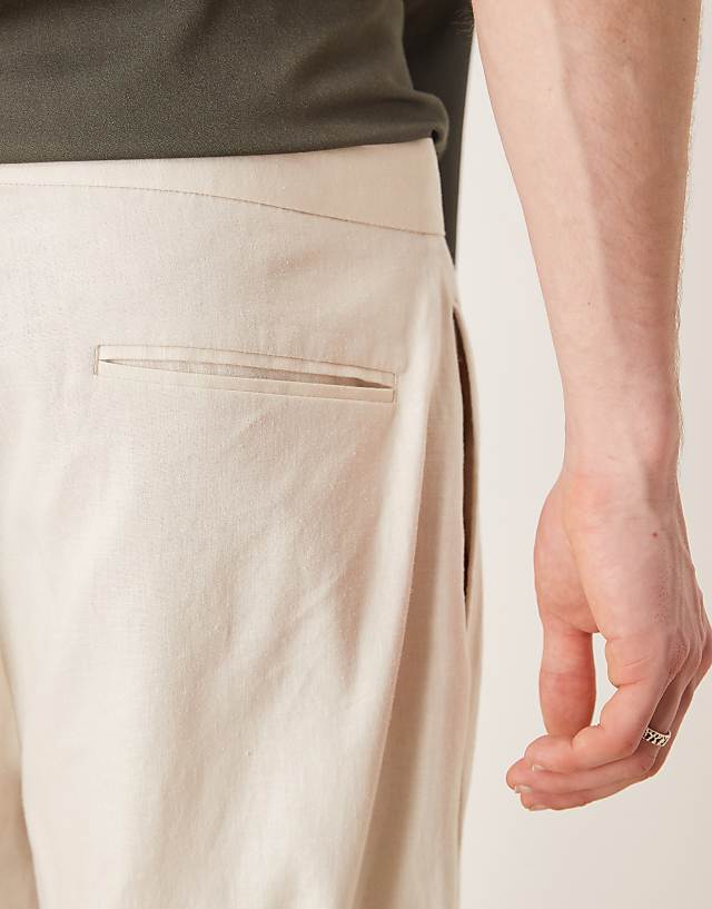 Asos ASOS DESIGN Smart Oversized Tapered Linen Blend Trousers With Front Pleat In White