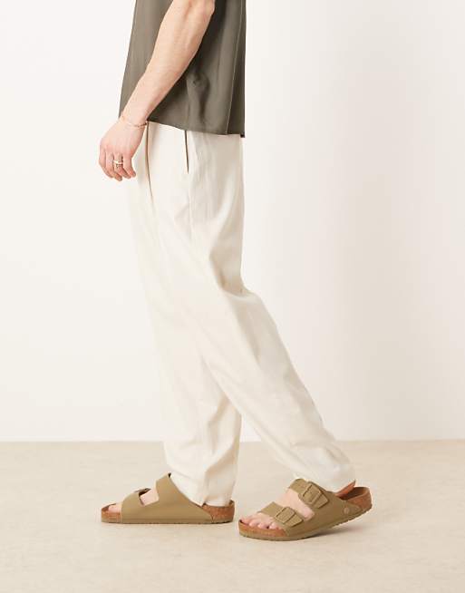 Asos ASOS DESIGN Smart Oversized Tapered Linen Blend Trousers With Front Pleat In White