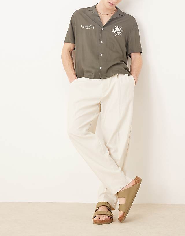 asos ASOS DESIGN smart oversized tapered linen blend trousers with front pleat in white
