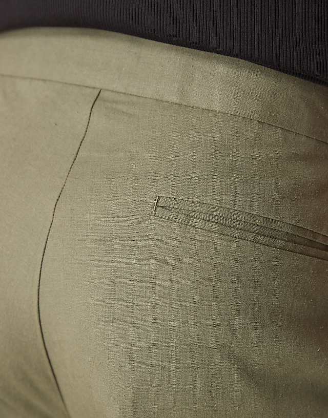 Asos ASOS DESIGN Smart Oversized Tapered Linen Blend Trousers With Front Pleat In Dusty Olive