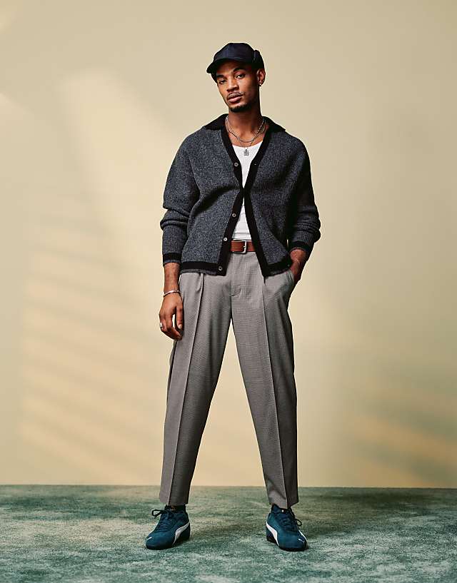 Asos ASOS DESIGN Smart Oversized Tapered Microtexture Trousers In Stone