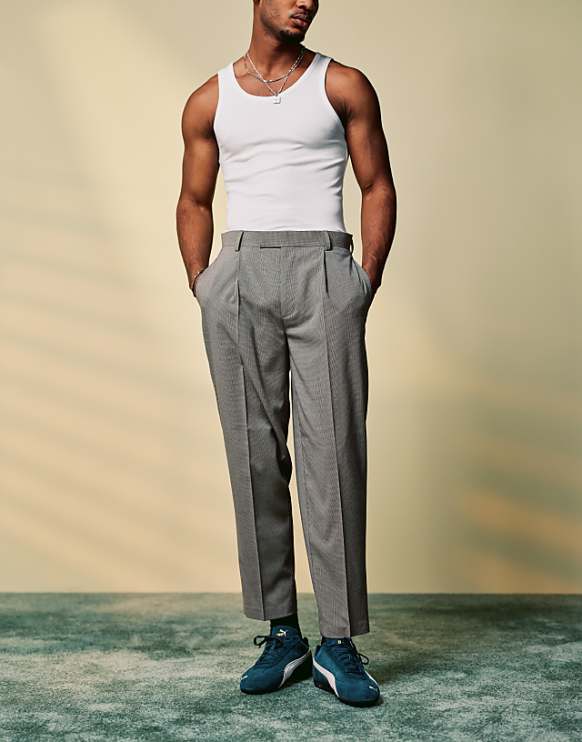 asos ASOS DESIGN smart oversized tapered microtexture trousers in stone