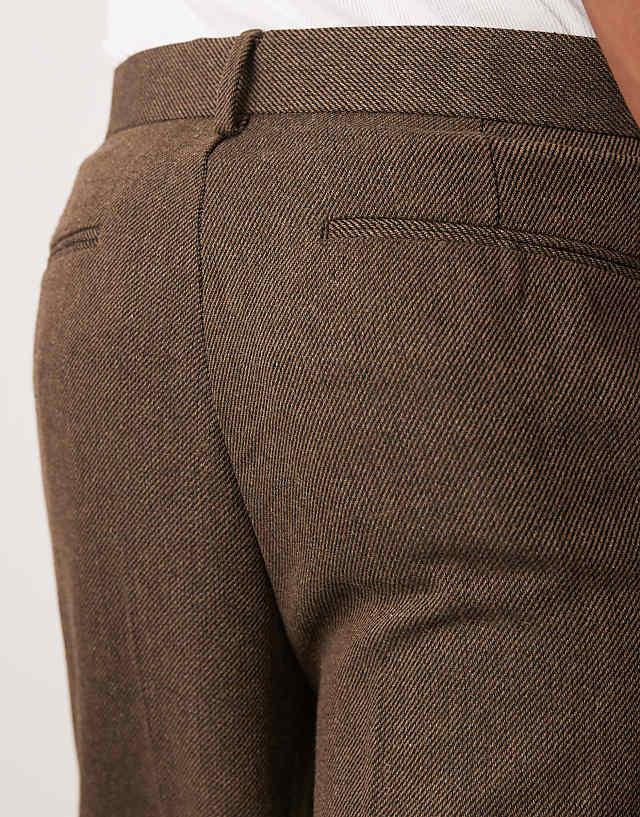 Asos ASOS DESIGN Smart Oversized Tapered Pleated Trousers In Brown With Wool Twill