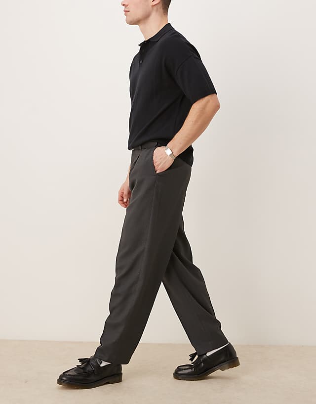Asos ASOS DESIGN Smart Oversized Tapered Trousers In Black Micro Texture