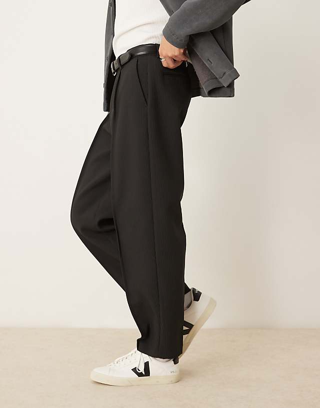 Asos ASOS DESIGN Smart Oversized Tapered Trousers In Black Rib Texture