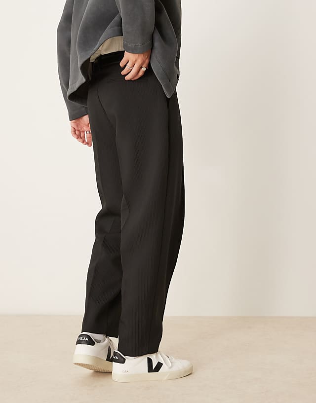 Asos ASOS DESIGN Smart Oversized Tapered Trousers In Black Rib Texture