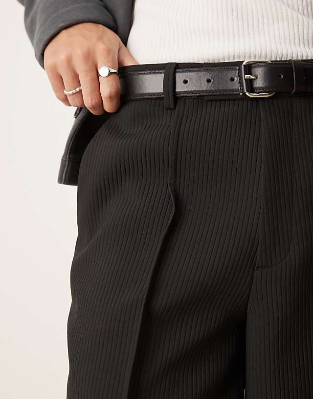 Asos ASOS DESIGN Smart Oversized Tapered Trousers In Black Rib Texture
