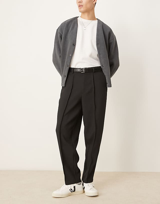 asos ASOS DESIGN smart oversized tapered trousers in black rib texture