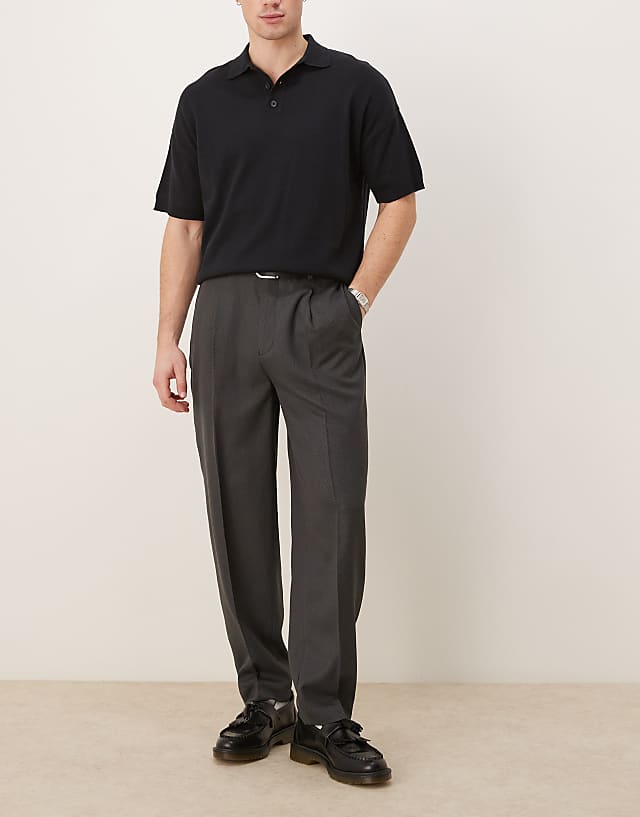 asos ASOS DESIGN smart oversized tapered trousers in black micro texture