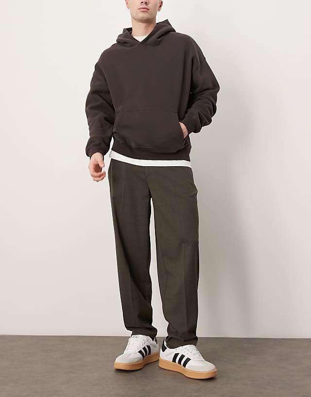 Asos ASOS DESIGN Smart Oversized Tapered Trousers In Brown Check With Elasticated Waist