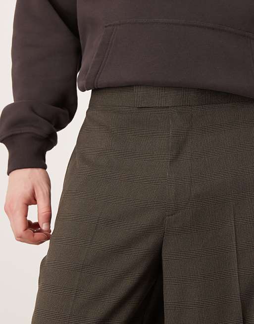 Asos ASOS DESIGN Smart Oversized Tapered Trousers In Brown Check With Elasticated Waist