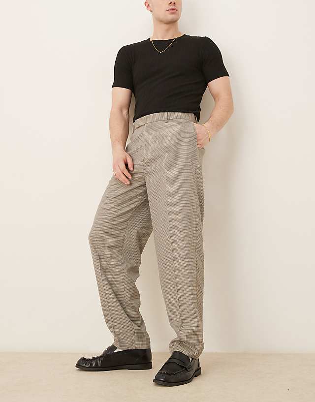 Asos ASOS DESIGN Smart Oversized Tapered Trousers In Brown Microcheck