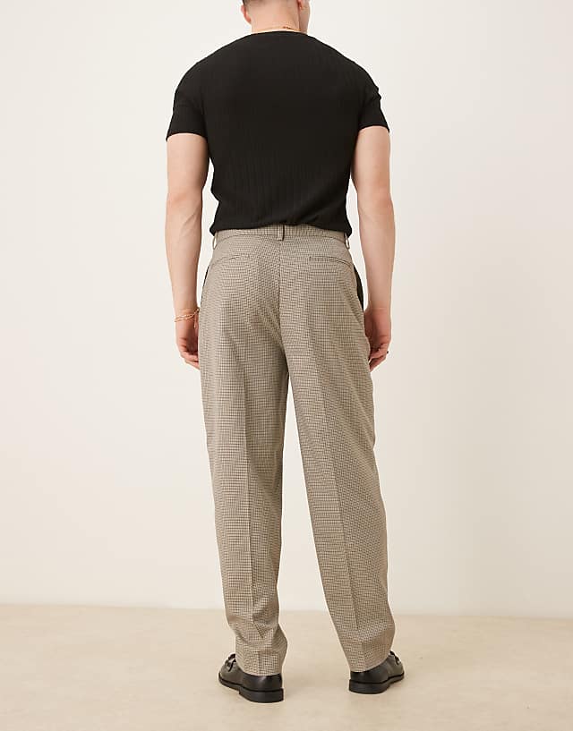 Asos ASOS DESIGN Smart Oversized Tapered Trousers In Brown Microcheck