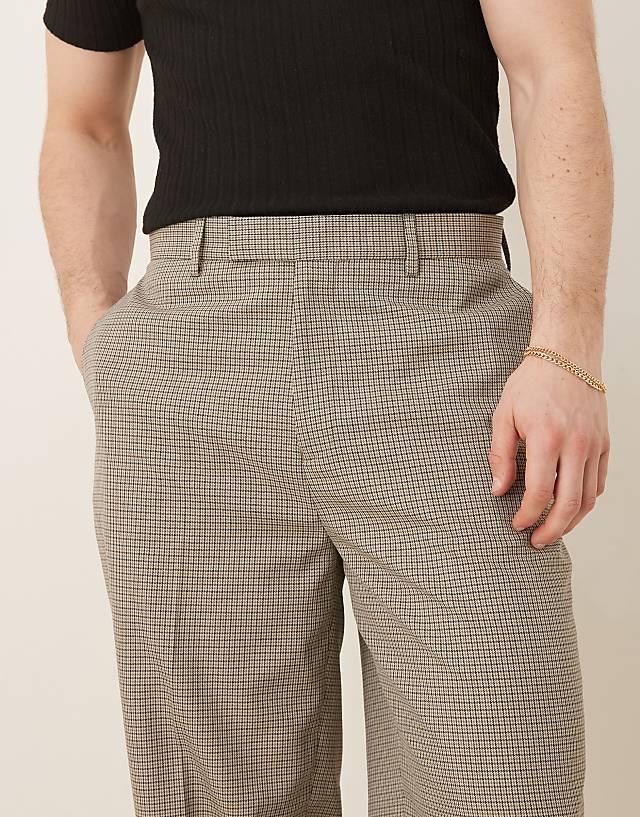 Asos ASOS DESIGN Smart Oversized Tapered Trousers In Brown Microcheck
