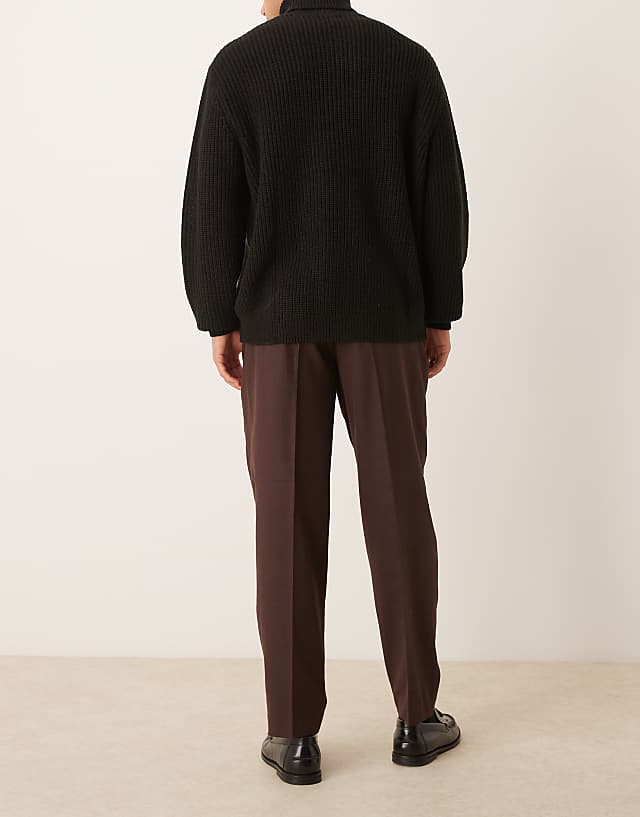 Asos ASOS DESIGN Smart Oversized Tapered Trousers In Brown Micro Texture