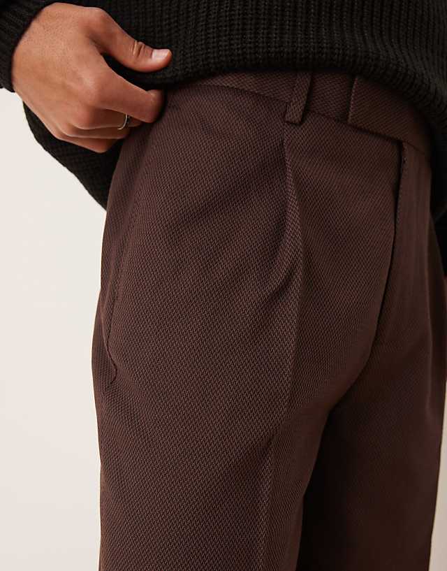 Asos ASOS DESIGN Smart Oversized Tapered Trousers In Brown Micro Texture