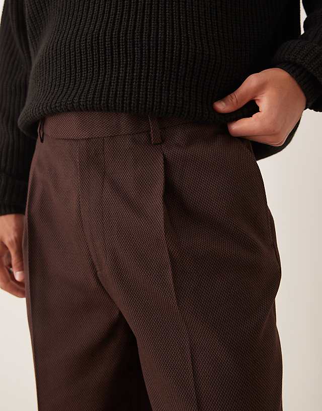 Asos ASOS DESIGN Smart Oversized Tapered Trousers In Brown Micro Texture