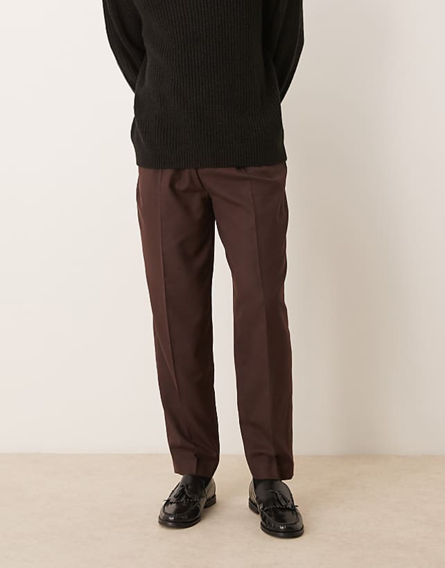 asos ASOS DESIGN smart oversized tapered trousers in brown micro texture