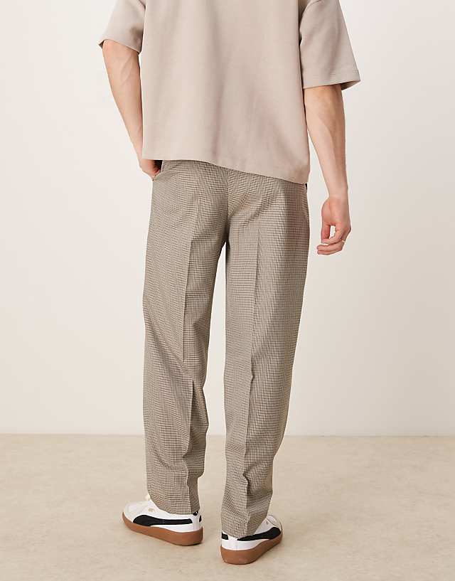 Asos ASOS DESIGN Smart Oversized Tapered Trousers In Brown Microcheck