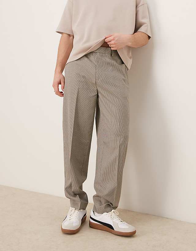 asos ASOS DESIGN smart oversized tapered trousers in brown microcheck