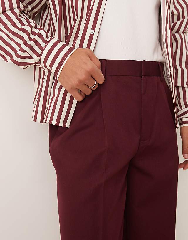 Asos ASOS DESIGN Smart Oversized Tapered Trousers In Burgundy