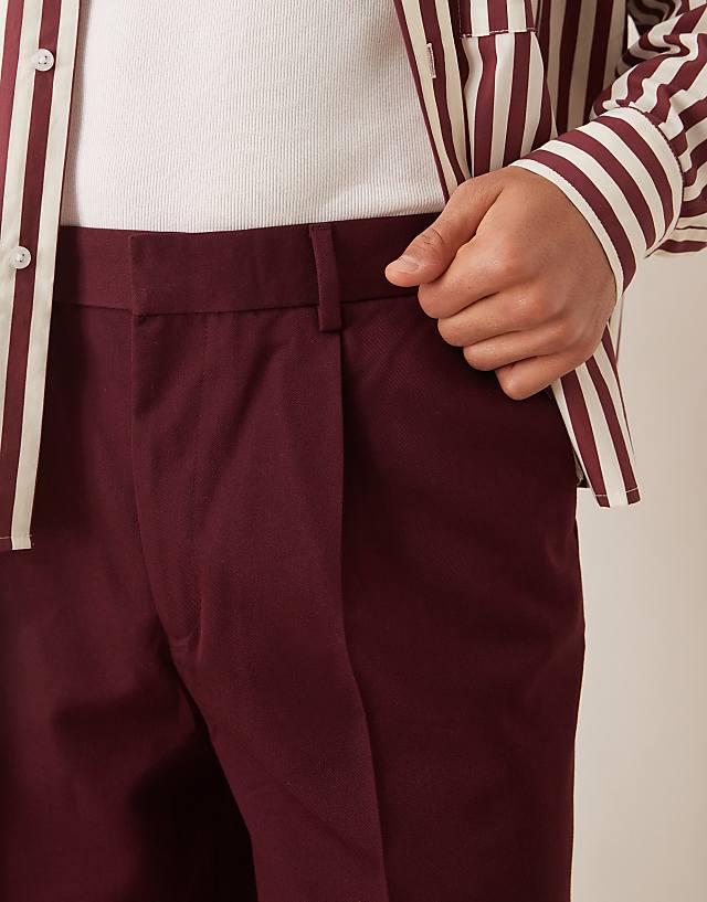Asos ASOS DESIGN Smart Oversized Tapered Trousers In Burgundy