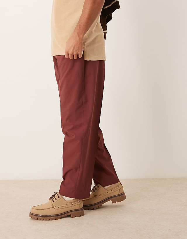 Asos ASOS DESIGN Smart Oversized Tapered Trousers In Burgundy With Half Elasticated Waist