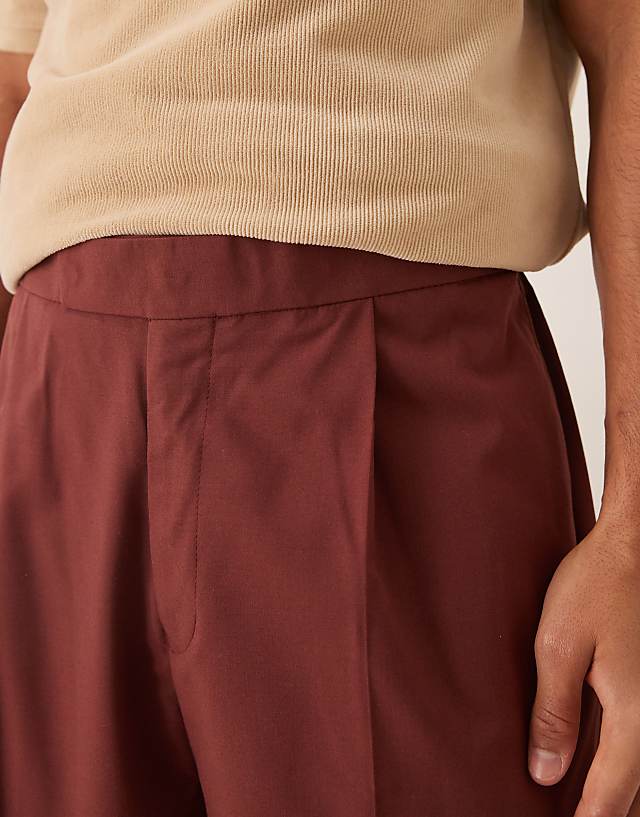 Asos ASOS DESIGN Smart Oversized Tapered Trousers In Burgundy With Half Elasticated Waist