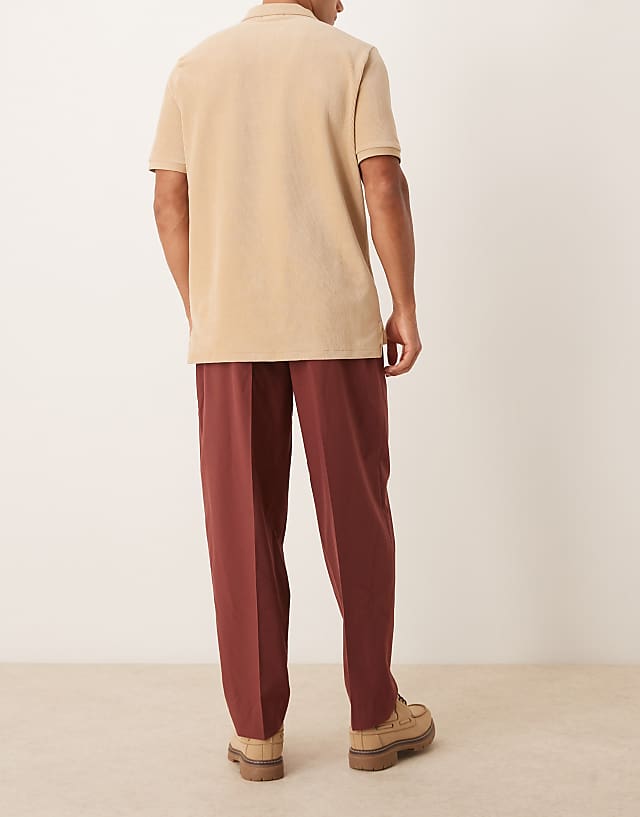 Asos ASOS DESIGN Smart Oversized Tapered Trousers In Burgundy With Half Elasticated Waist