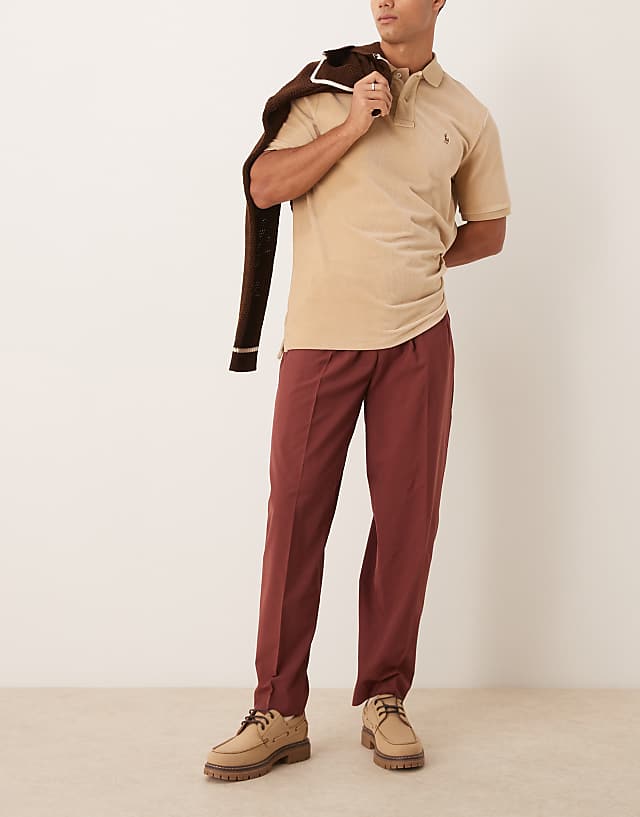asos ASOS DESIGN smart oversized tapered trousers in burgundy with half elasticated waist