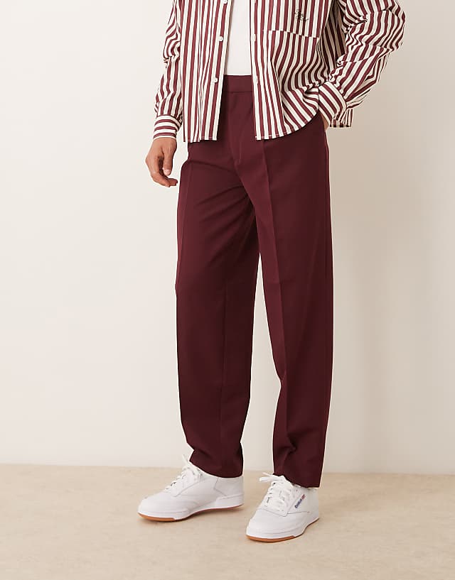asos ASOS DESIGN smart oversized tapered trousers in burgundy