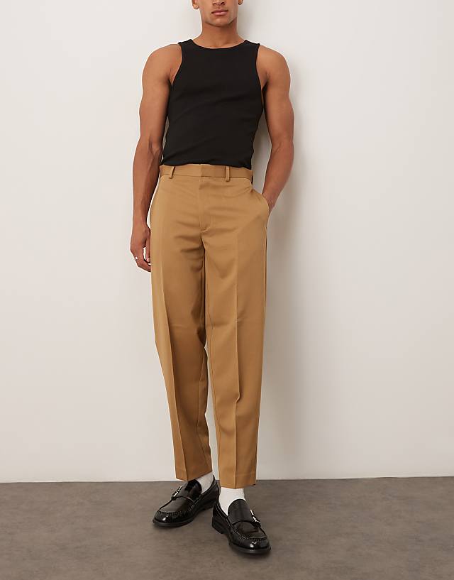 asos ASOS DESIGN smart oversized tapered trousers in camel