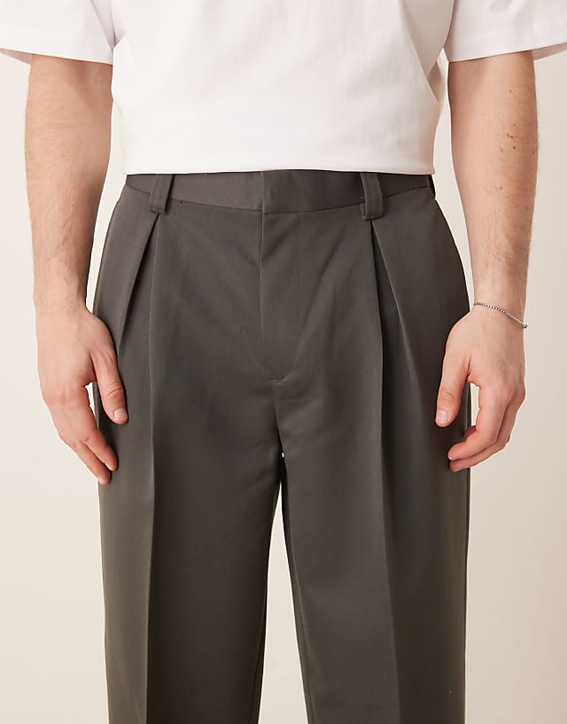Asos ASOS DESIGN Smart Oversized Tapered Trousers In Charcoal With Front Pleat