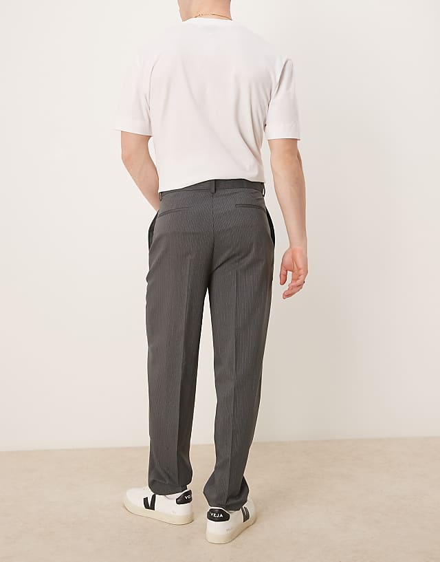 Asos ASOS DESIGN Smart Oversized Tapered Trousers In Charcoal Pinstripe