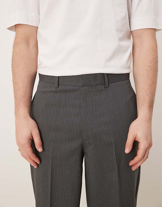 Asos ASOS DESIGN Smart Oversized Tapered Trousers In Charcoal Pinstripe