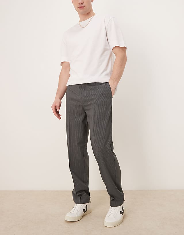 asos ASOS DESIGN smart oversized tapered trousers in charcoal pinstripe