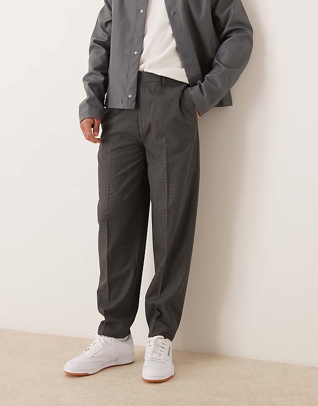 asos ASOS DESIGN smart oversized tapered trousers in charcoal check