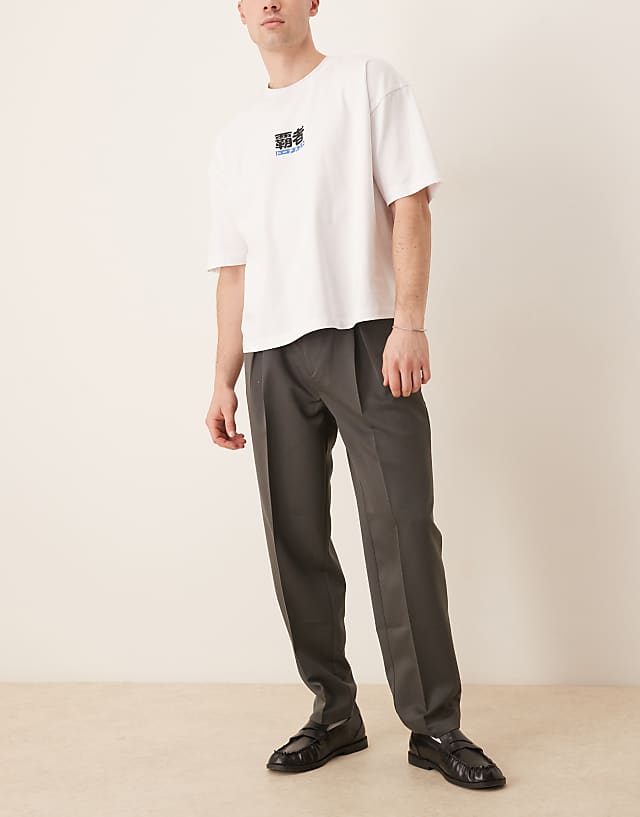 asos ASOS DESIGN smart oversized tapered trousers in charcoal with front pleat