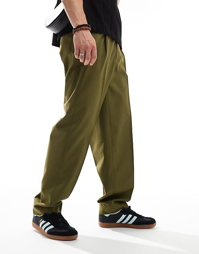 Asos ASOS DESIGN Smart Oversized Tapered Trousers In Green With Half Elasticated Waist